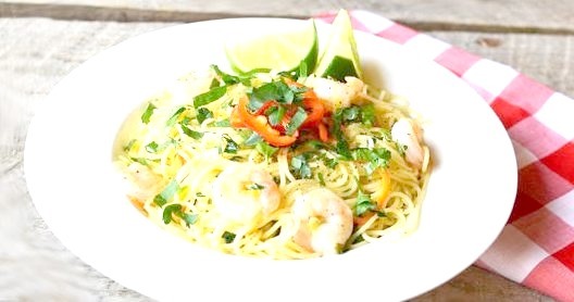 Angel Hair Pasta With Shrimp, Red Chili & Lime. Recipe & Photo Credit Here.