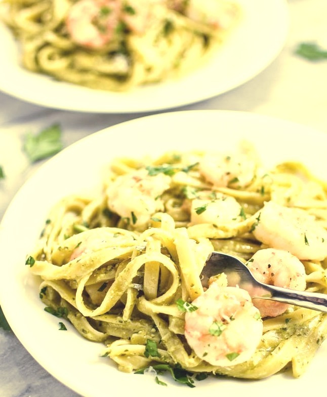 Pesto Pasta with Garlic Butter Shrimp